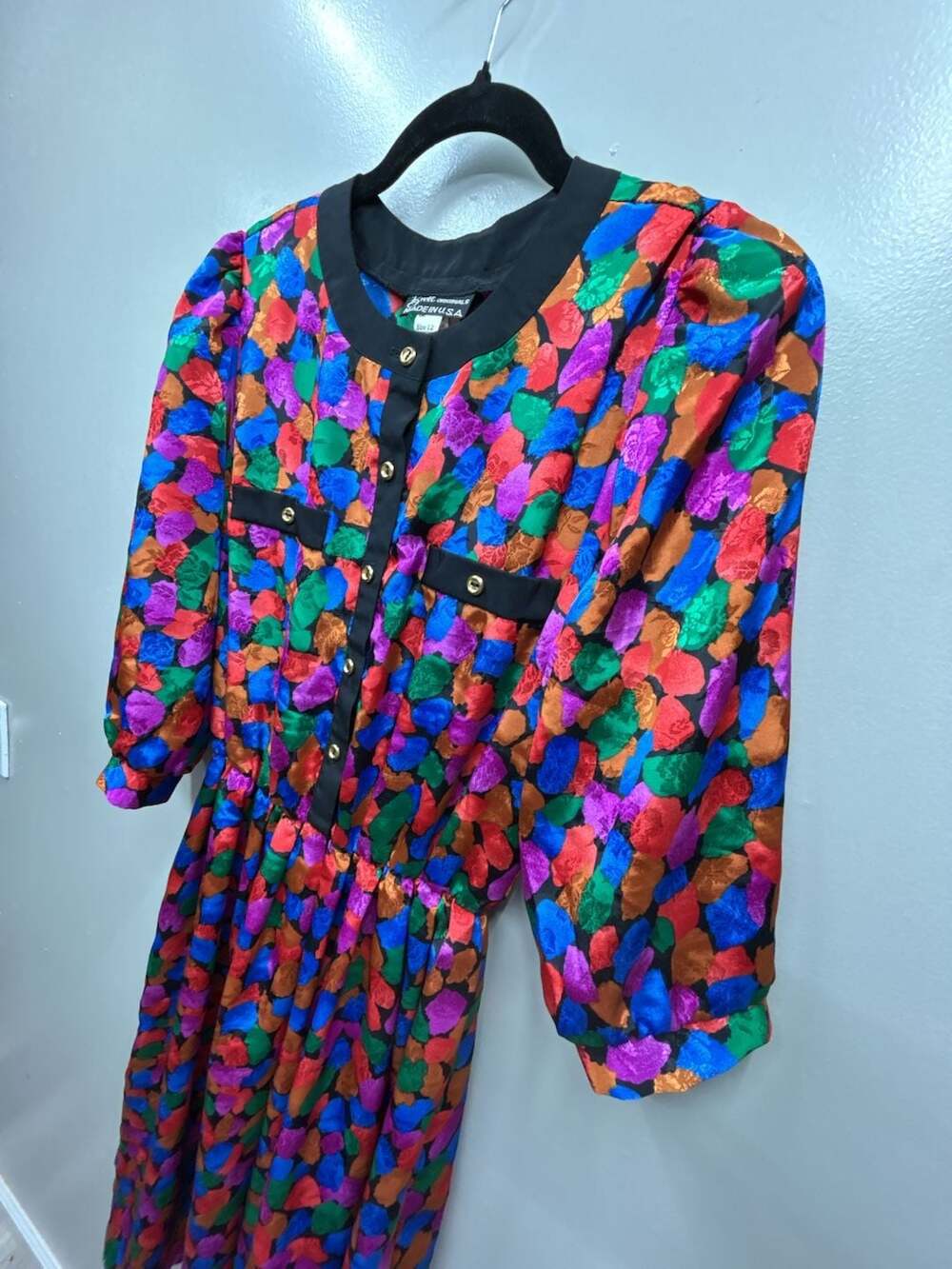 Vintage Breli Originals, Multi-Color Floral Button-Front Dress, 12, USA Made - Picture 8 of 12